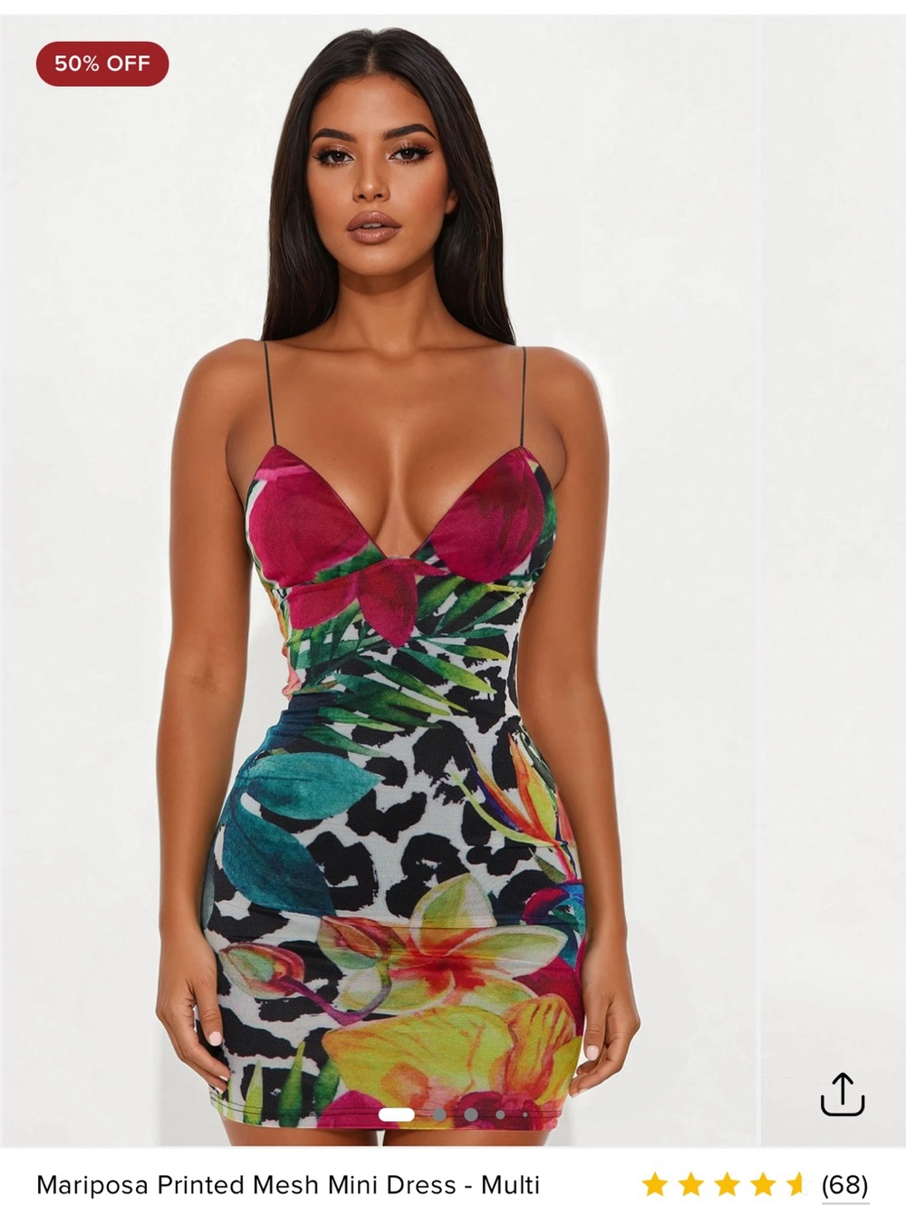 Fashion Nova Multi-Color Tropical Mesh Mini Dress